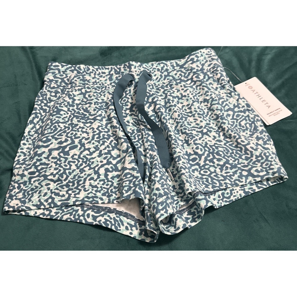 Athleta Size Small Balance 4" Shortie Shorts Leopard Aqua Blue Athleisure - Picture 5 of 15